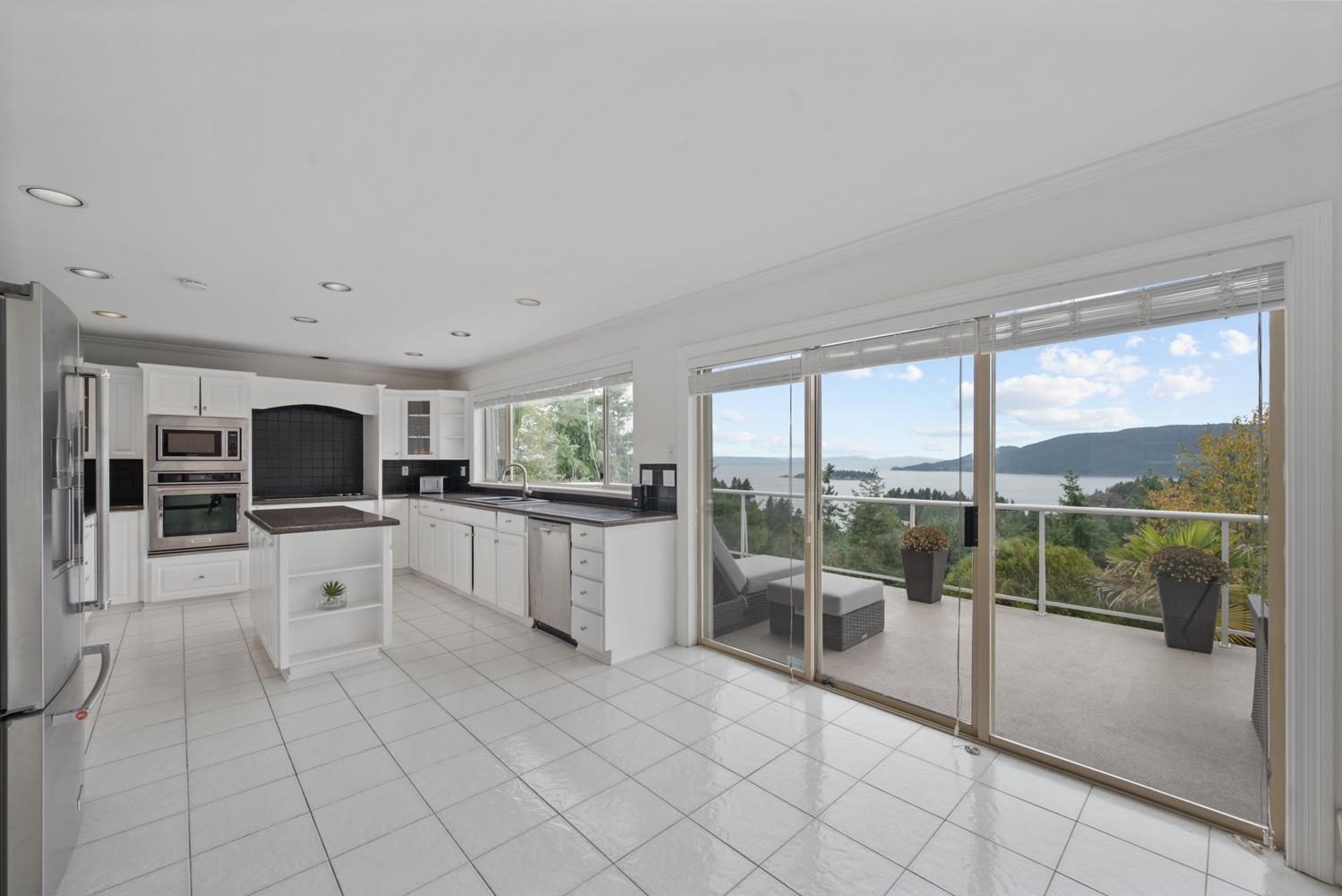 Kitchen with sliding doors to the deck